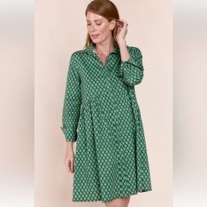 Sofia Galilea Made in Italy Poplin Cotton Hand Made Green Patterned Dress SZ M/L